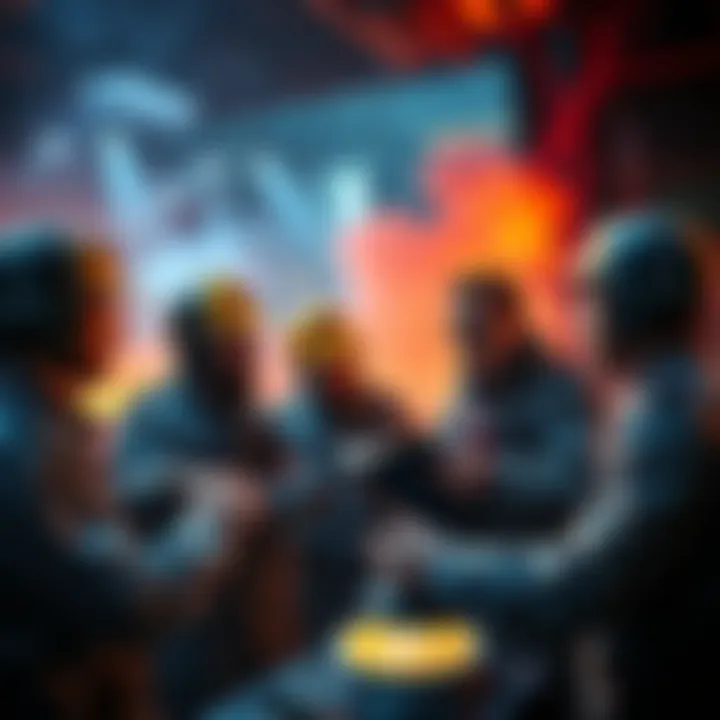 Group of miners discussing Bitcoin solo mining concepts and sharing knowledge