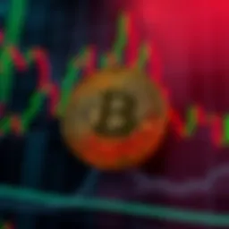 A visual representation of Bitcoin symbol amidst fluctuating market graphs, showing its resilience against panic. The Bitcoin logo stands out against a backdrop of red and green market trends.