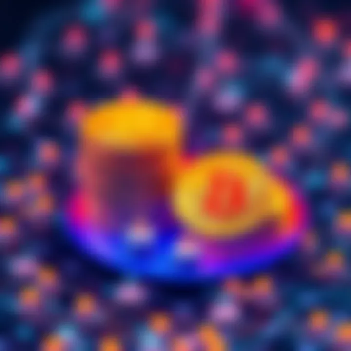Bitcoin Staking Concept A digital representation of Bitcoin stacked over a blockchain network, symbolizing staking, with icons representing yield and platforms.