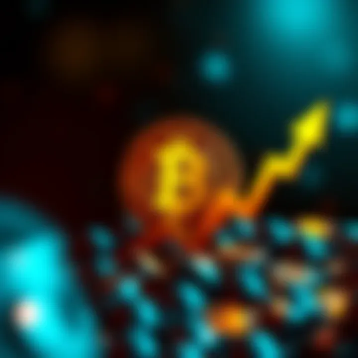Bitcoin symbol with an upward arrow indicating a dramatic increase in value
