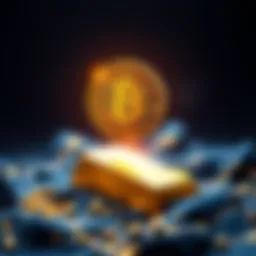 A graphic showing Bitcoin symbol rising above a gold bar, representing its increased value and market dominance.