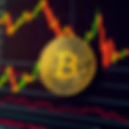 A golden Bitcoin symbol in front of a fluctuating market chart, representing independence from financial systems.