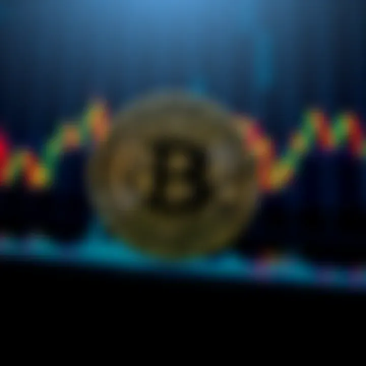 A Bitcoin symbol in front of a declining stock chart, representing the indifferent nature of the cryptocurrency market towards investors.