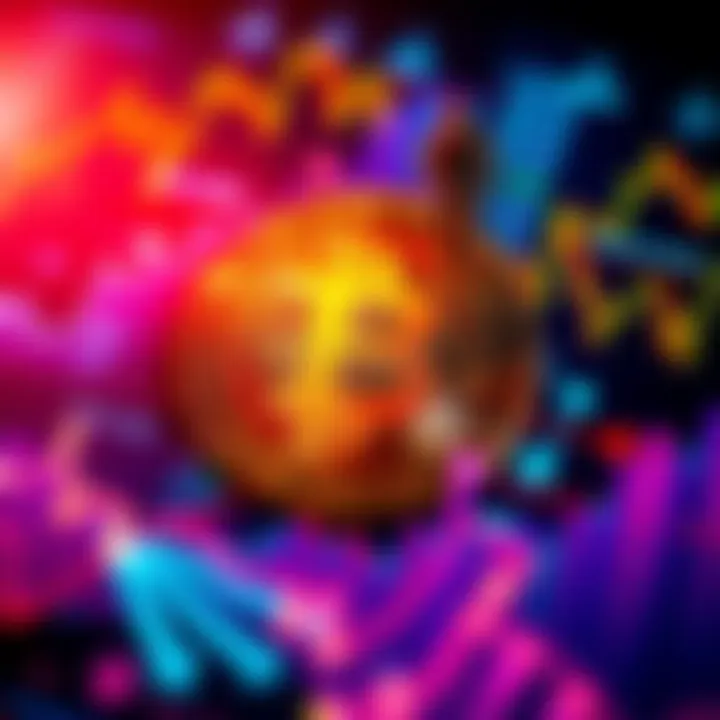 A vibrant Bitcoin symbol surrounded by financial graphs and digital currency elements, representing its impact on the economy in 2026.