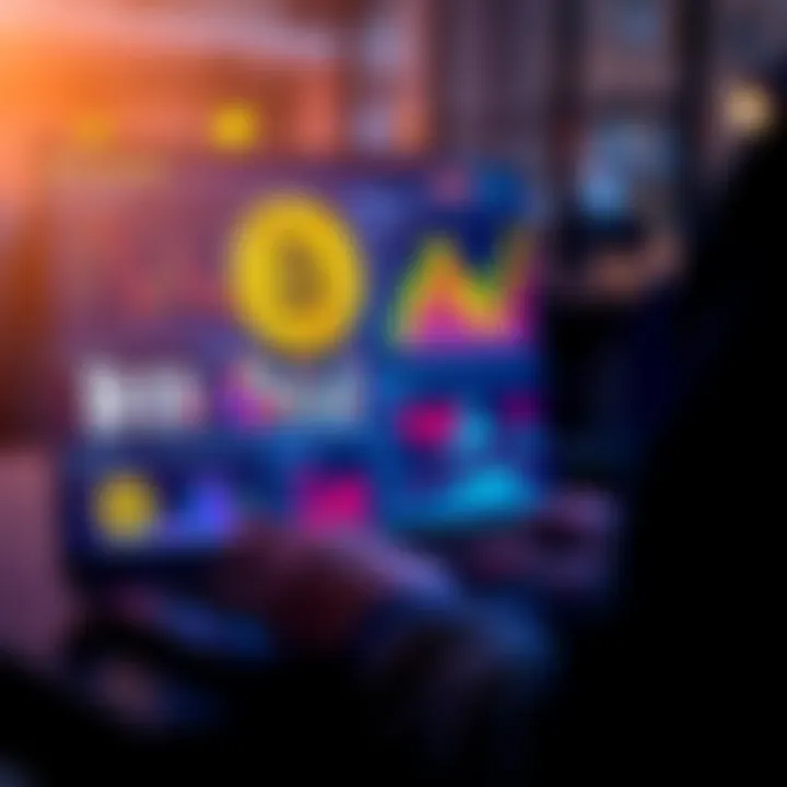 A person analyzing Bitcoin market data on a laptop with charts and graphs displayed.