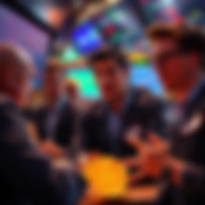 Traders looking concerned as Bitcoin prices drop sharply, showing graphs of fluctuating prices on screens around them.