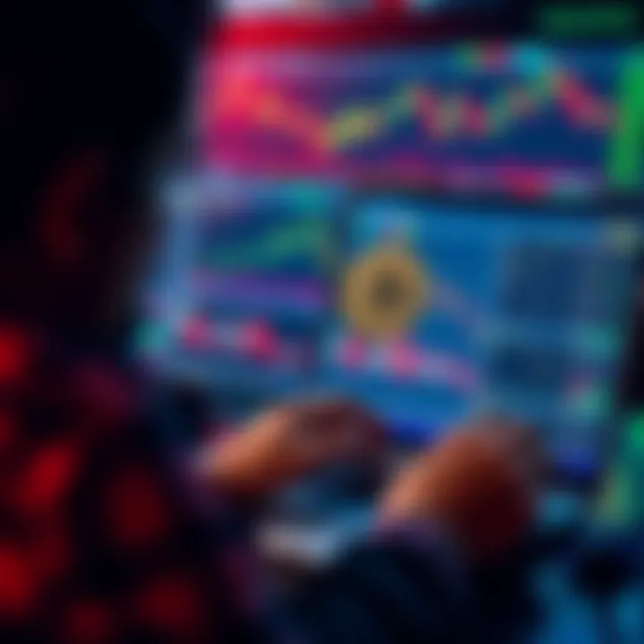 A person analyzing Bitcoin charts and stock market data on a laptop, contemplating a loan for trading.