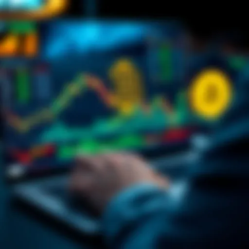 A person analyzing Bitcoin market trends on a laptop with graphs and charts displayed on the screen.