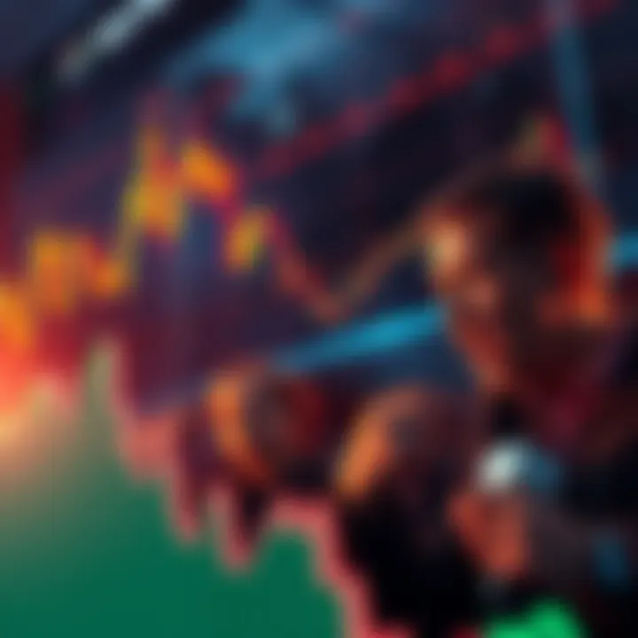 Graph showing Bitcoin price volatility with emotional traders reacting to market changes