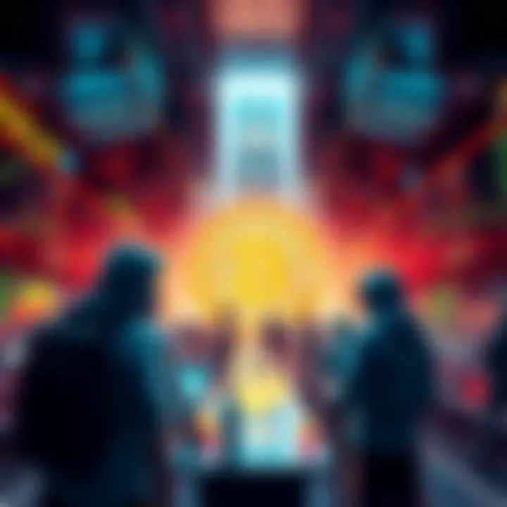 A group of large Bitcoin holders engaging in trading activity, impacting the price of cryptocurrency in a digital market setting.