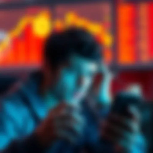 A person looking worried while checking Bitcoin prices on their phone, showing emotional stress from trading decisions.