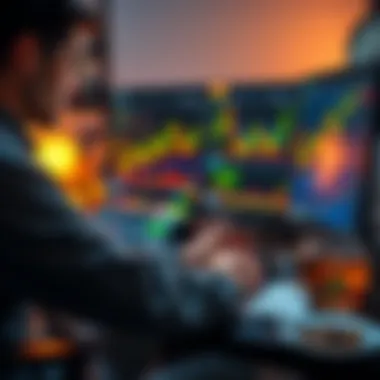 A focused trader analyzing Bitcoin charts on a computer, surrounded by healthy snacks and a cup of herbal tea instead of coffee or energy drinks.