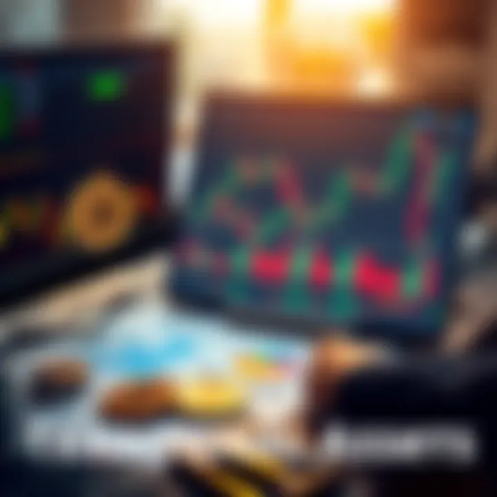A person analyzing Bitcoin charts alongside stock market graphs and bonds on a desk.