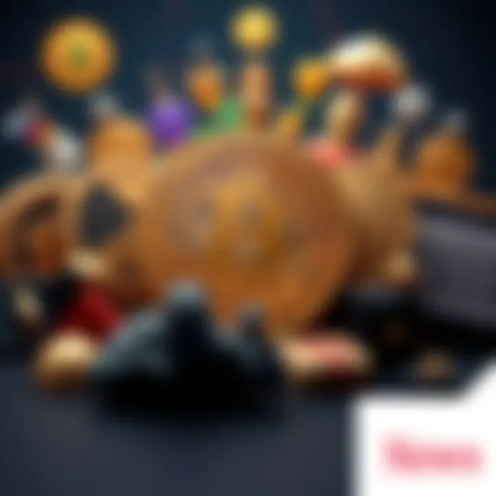 A Bitcoin symbol surrounded by icons representing traditional finance, illustrating the contrast between digital currency and the banking system.