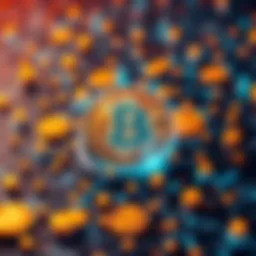 A visual representation of Bitcoin transactions with digital currency icons and a network diagram illustrating transaction limits.