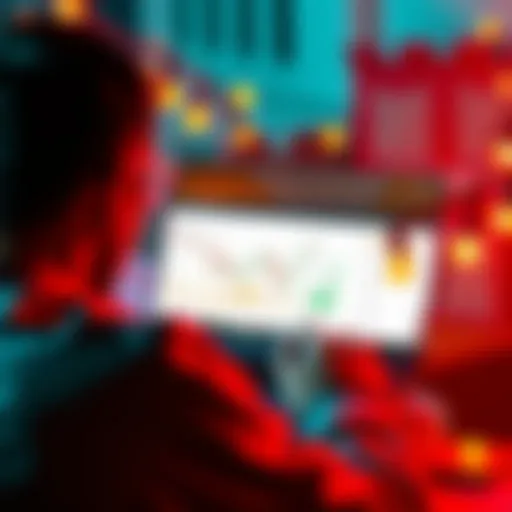 A person looking at a laptop displaying Bitcoin charts and tax forms, symbolizing the connection between cryptocurrency transactions and tax reporting.
