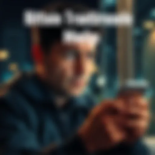 A person looking puzzled while using a smartphone, trying to transfer Bitcoin with a worried expression, depicting the struggle of navigating the withdrawal process.