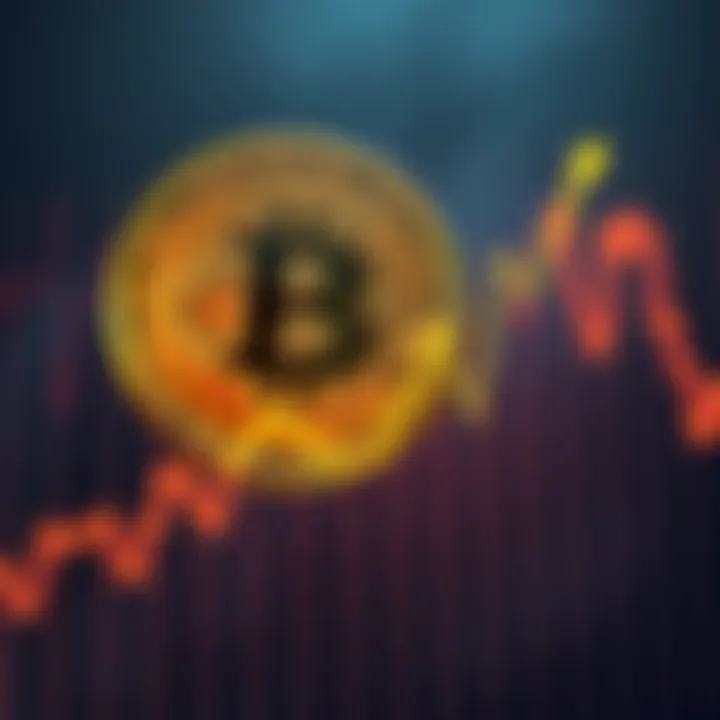 Bitcoin symbol overlaid on a graph showing upward trends despite recent price drops