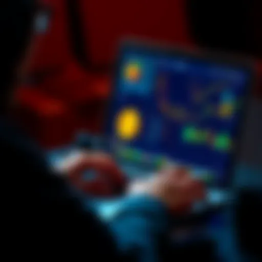 A person studying Bitcoin trends on a laptop with charts and graphs displayed