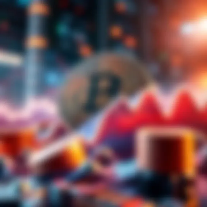 A futuristic representation of Bitcoin with upward trends and graphs, symbolizing market growth by 2030