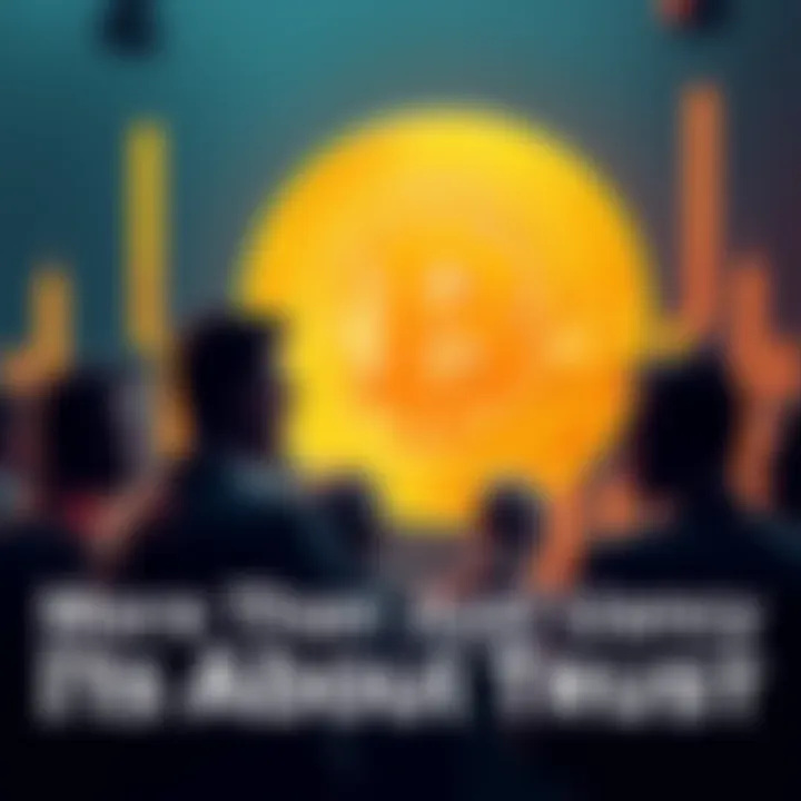 Bitcoin Symbol and People in Discussion A group of people discussing Bitcoin, with the Bitcoin symbol in the background, highlighting trust and independence from banks.