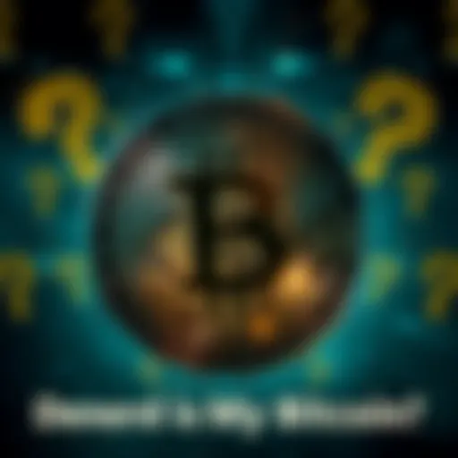 A digital representation of a Bitcoin symbol with question marks in a distressed background, symbolizing concerns over missing transactions.