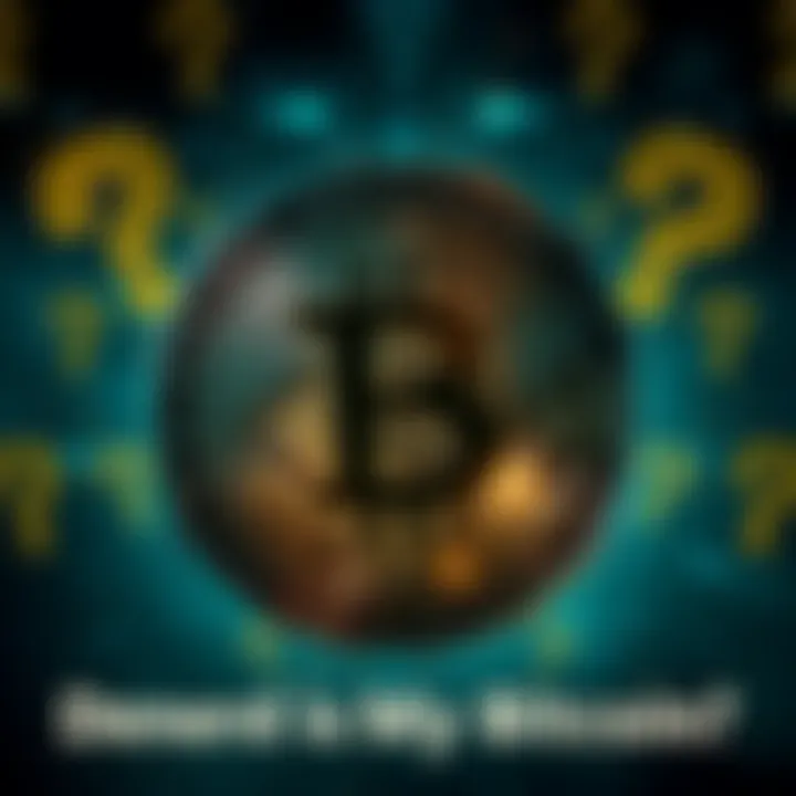 A digital representation of a Bitcoin symbol with question marks in a distressed background, symbolizing concerns over missing transactions.