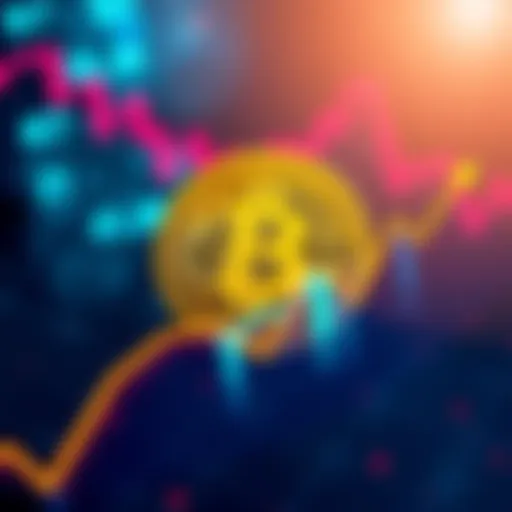 A Bitcoin symbol surrounded by charts showing an upward trend, representing strong market performance and growth potential in cryptocurrency.