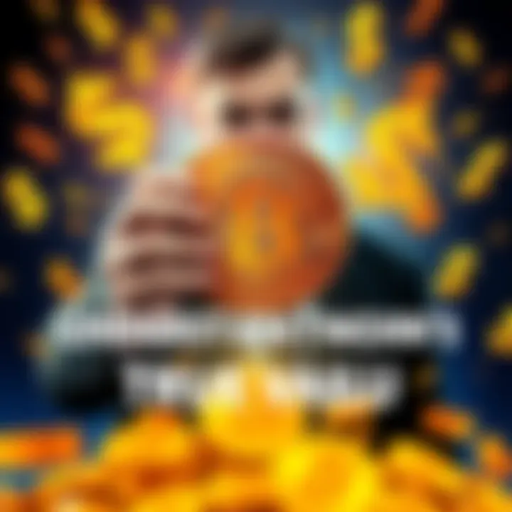 A person holding a Bitcoin symbol with a confident expression, surrounded by fluctuating dollar signs to illustrate the contrast between true Bitcoin holders and anxious traders.