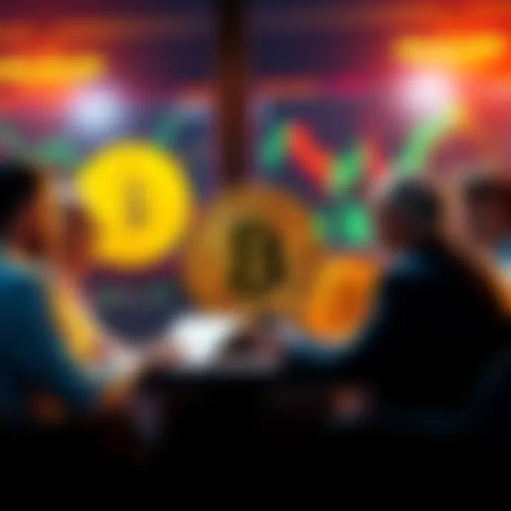 Bitcoin value drop discussion Group of experts discussing Bitcoin's potential drop to $40,000, with graphs and charts in the background