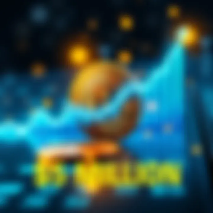 A digital representation of Bitcoin with a rising graph, symbolizing the potential value prediction of $5 million.