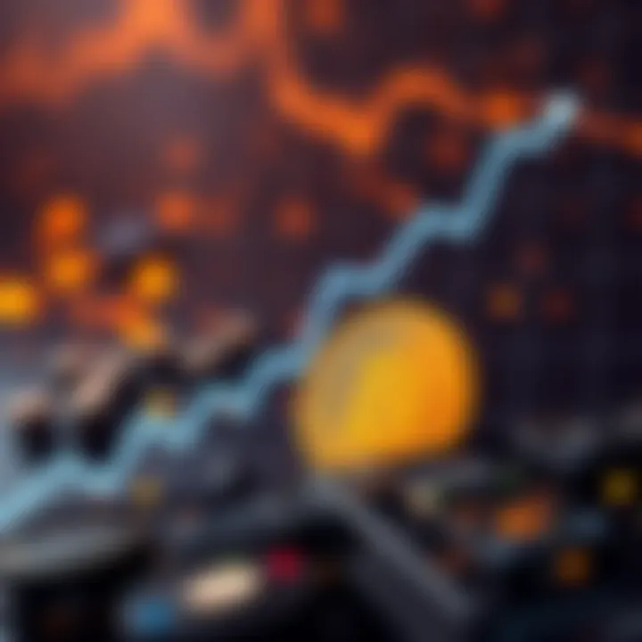 A visual representation of Bitcoin's potential future value with a rising graph and a Bitcoin coin in focus, symbolizing growth and investment.