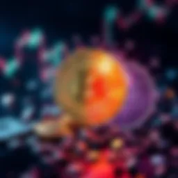 A visual representation of Bitcoin symbol clashing with a digital representation of CBDC, illustrating the conflict between cryptocurrency and government-controlled currency.