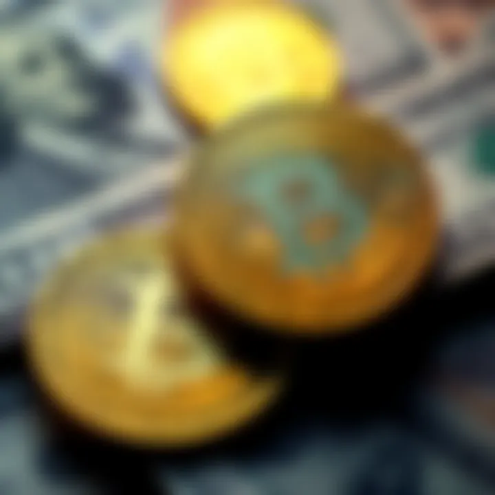 Bitcoin and Dollar Comparison A visual representation of Bitcoin and the US Dollar juxtaposed, symbolizing the evolving dynamics of global currencies.