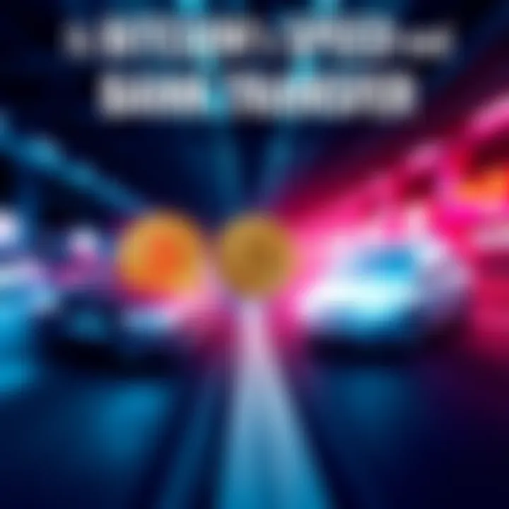 A graphic comparing Bitcoin and instant bank transfers, showcasing speed and cost factors.