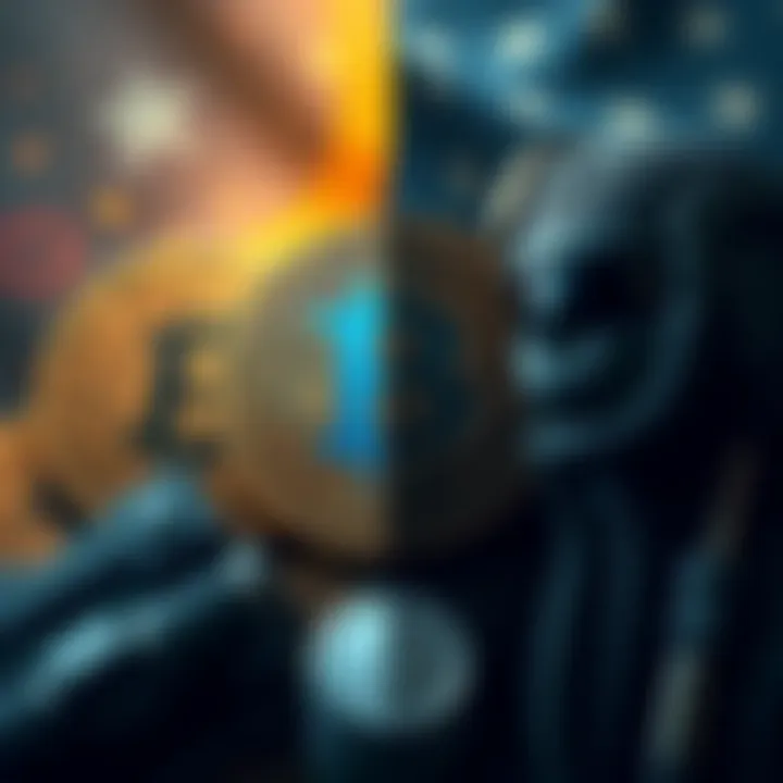 A visual comparison of Bitcoin symbols alongside military icons, highlighting the debate on security between digital assets and traditional military forces.