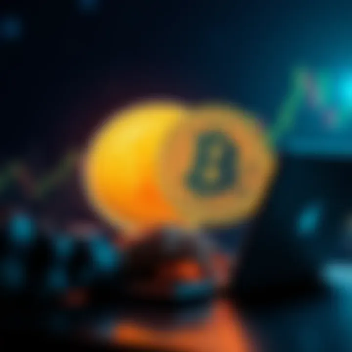 A comparison of Bitcoin and traditional money transfer services, with a visual showing a person using a laptop for a quick transfer and a Bitcoin symbol in the background.