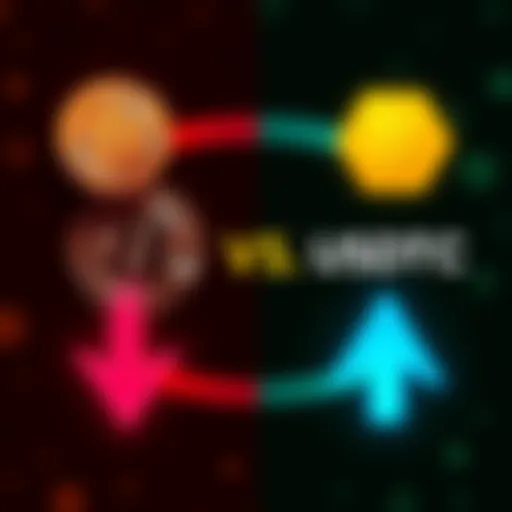 A diagram showing Bitcoin on one side and USDT/C on the other, with arrows illustrating the debate between the two cryptocurrencies.