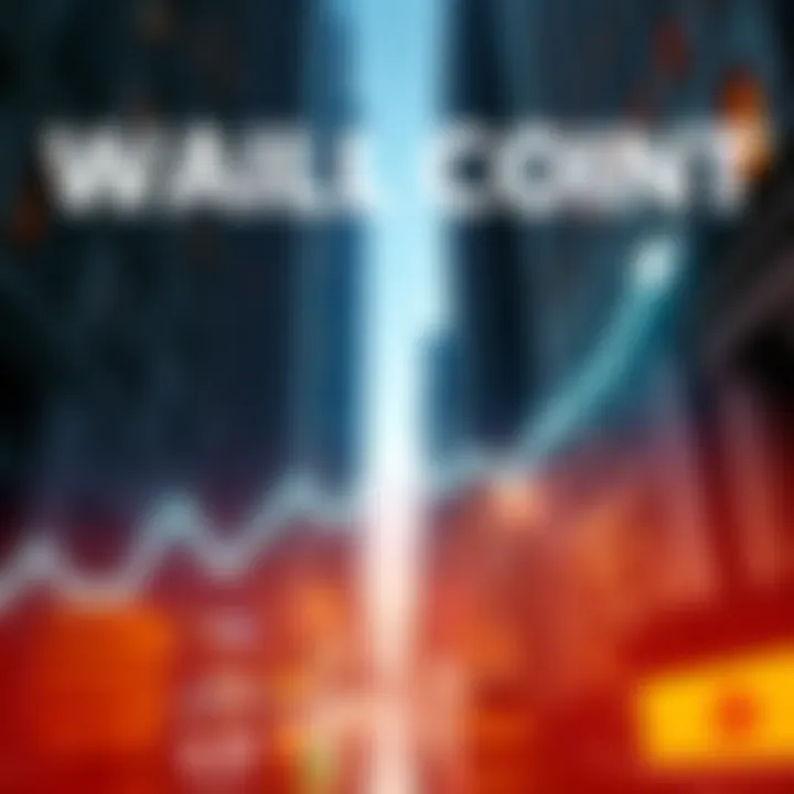 A chart showing Bitcoin's rise with Wall Street buildings in the background