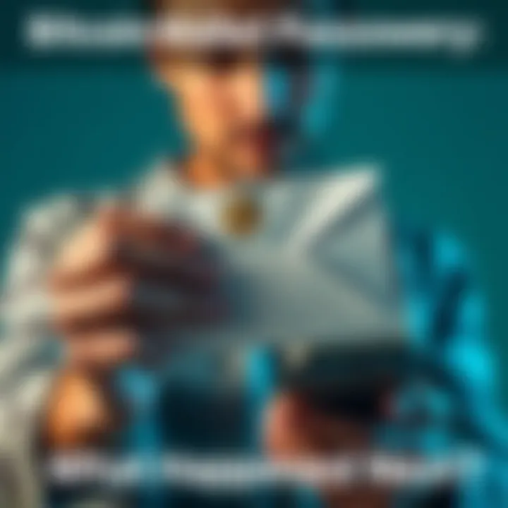 A person holding an envelope that contains a Bitcoin wallet password, looking disappointed after checking the empty wallet on their phone.