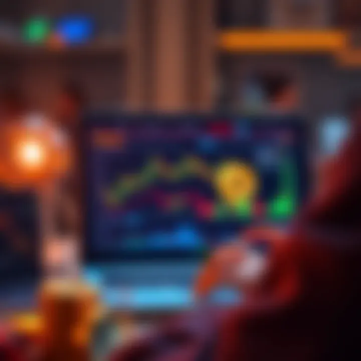 A person looking at a laptop screen displaying Bitcoin charts and growth strategies