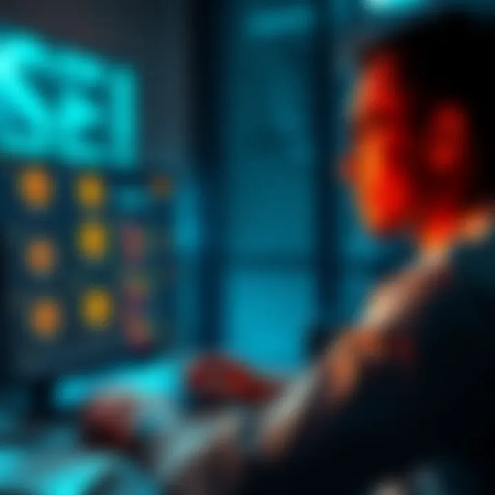 Bitcoin Wallet Options A person looking at different software wallet options for Bitcoin on a computer screen, considering investment decisions.