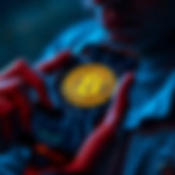 Individual examining a Bitcoin wallet app on a cracked smartphone screen