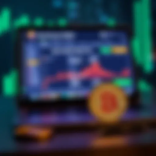 A laptop screen displaying recovery tools for Bitcoin wallets with a digital coin in the foreground