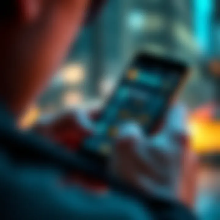 Bitcoin Wallet and Transactions A close-up of a person using a smartphone to manage Bitcoin transactions, with a digital wallet interface visible on the screen.