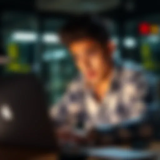 A person looking frustrated while using a laptop to troubleshoot Bitcoin wallet issues with private keys.