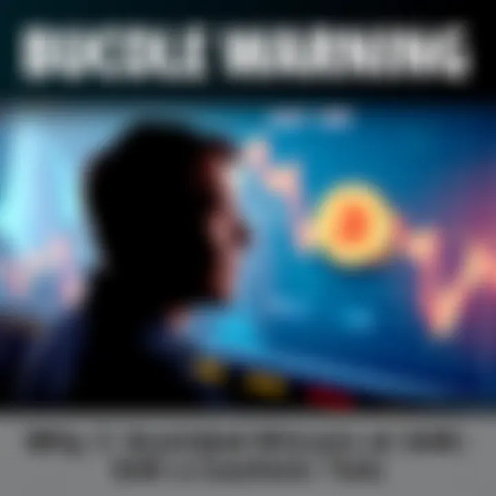 A person looking at a declining Bitcoin chart, with a worried expression, representing caution about market risks