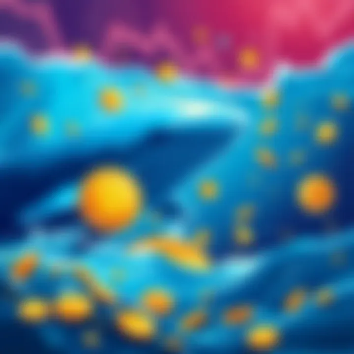 Illustration of Bitcoin whales selling coins while retail investors are buying. A visual contrast between large investors offloading assets and smaller buyers actively participating in the market.