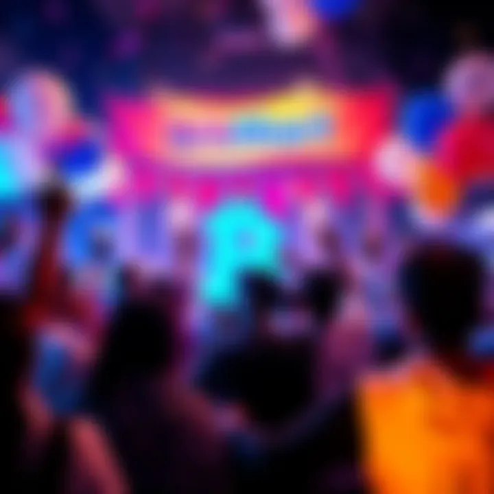 People celebrating BitMart's 8th anniversary with balloons and banners