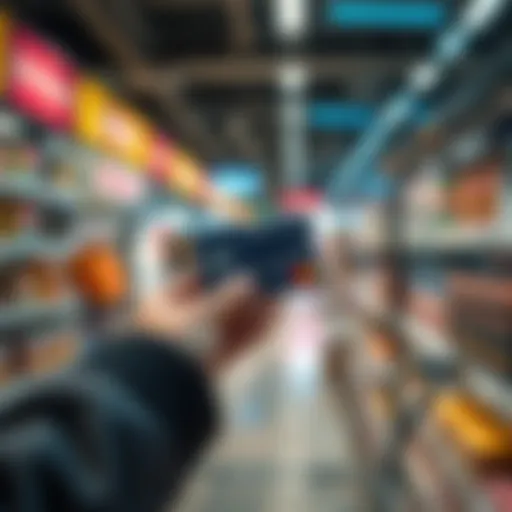 A person holding the BitMart Card while shopping at a store, showcasing its convenience for global transactions.